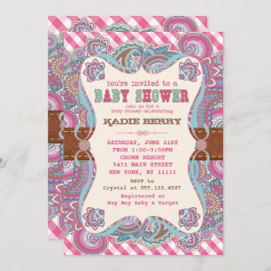 Invitaciones a la ducha de bebé en el país, rosa y