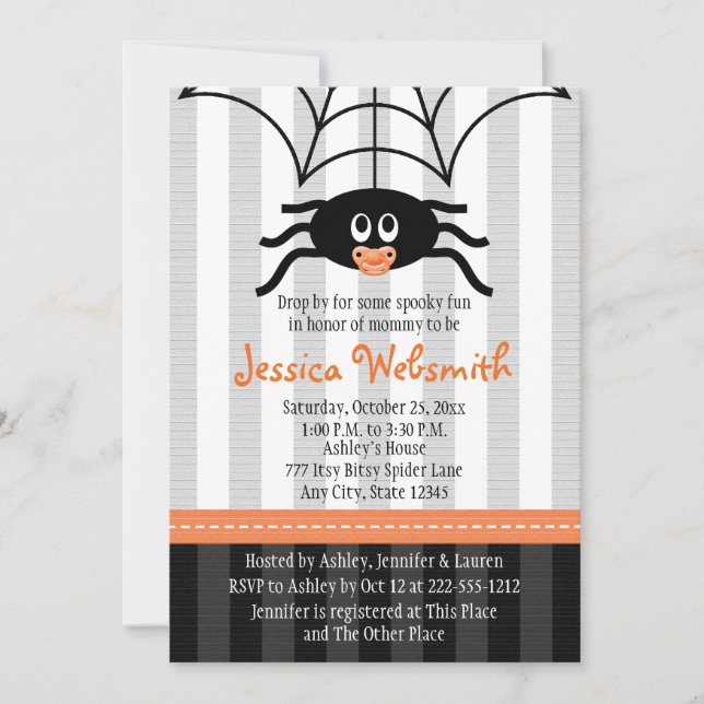 Invitaciones a la ducha de bebé Halloween de Spide (Anverso)