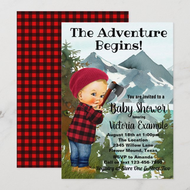 Invitaciones a la ducha de bebé Lumberjack (Anverso / Reverso)