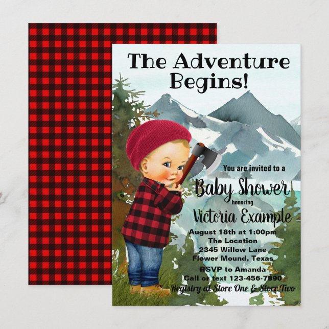 Invitaciones a la ducha de bebé Lumberjack (Anverso / Reverso)