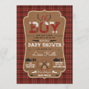 Invitaciones a la ducha de bebé Lumberjack Baby Bo