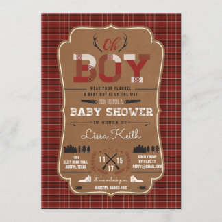 Invitaciones a la ducha de bebé Lumberjack Baby Bo