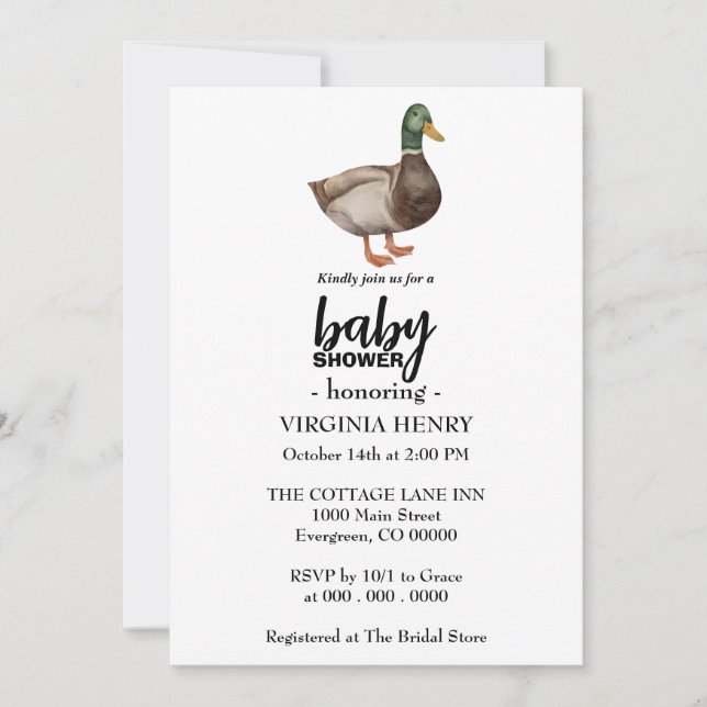 Invitaciones a la ducha de bebé mallard duck (Anverso)