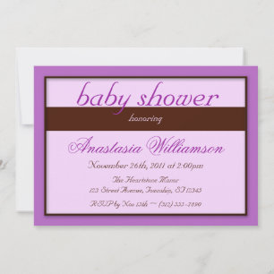 Invitaciones a la ducha de bebé morado con franja