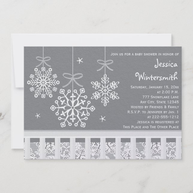 Invitaciones a la ducha de bebé móvil Silver Snowf (Anverso)