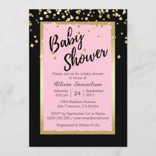 Invitaciones a la ducha de bebé negro rosado de mo