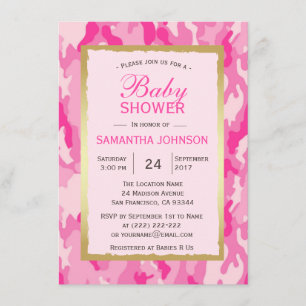 Invitaciones a la ducha de bebé PINK CAMO - Chica