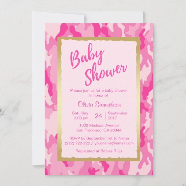Invitaciones a la ducha de bebé PINK CAMO, persona (Anverso)