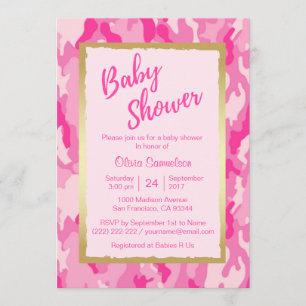 Invitaciones a la ducha de bebé PINK CAMO, persona