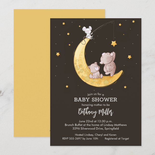 Invitaciones a la ducha de bebé por Luna y Estrell (Anverso / Reverso)