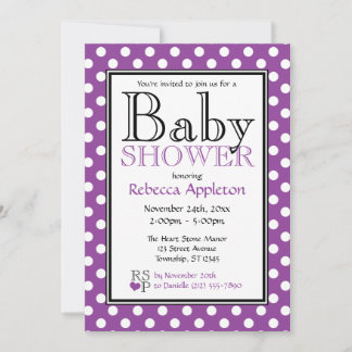 Invitaciones a la ducha de bebé púrpura Polka Dot