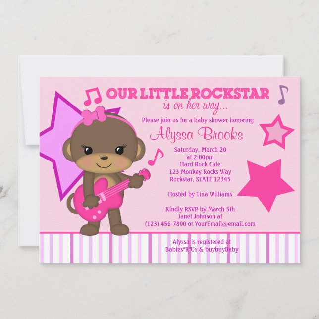 Invitaciones a la ducha de bebé Rockstar Chicas Ro (Anverso)