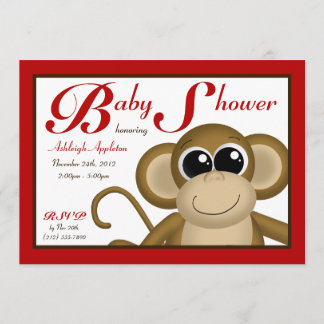 Invitaciones a la ducha de bebé rojo de mono