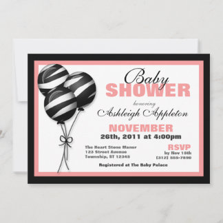 Invitaciones a la ducha de bebé rosa con globos de
