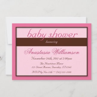 Invitaciones a la ducha de bebé rosa de banda marr