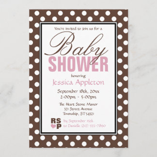 Invitaciones a la ducha de bebé rosada con punto d