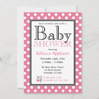 Invitaciones a la ducha de bebé rosada con punto d