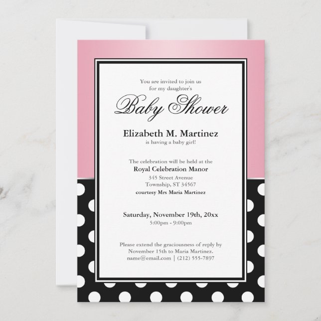 Invitaciones a la ducha de bebé rosada del punto d (Anverso)