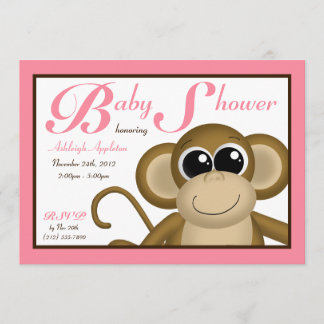 Invitaciones a la ducha de bebé rosada en mono