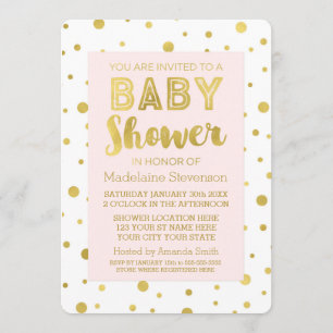Invitaciones a la ducha de bebé rosada Gold Confet