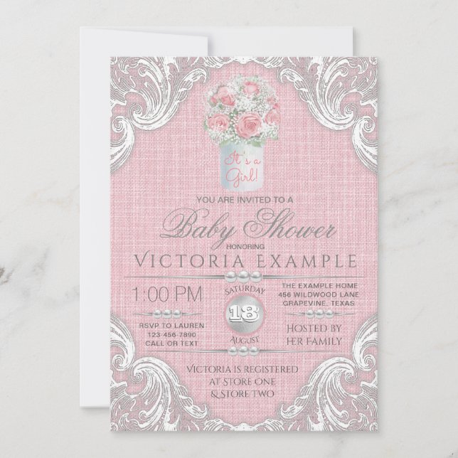 Invitaciones a la ducha de bebé rústica de Burlap  (Anverso)