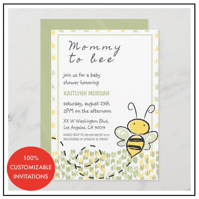 Invitaciones a la ducha de bebé Rústico Género neu (Bee baby invitation watercolor gender neutral. )