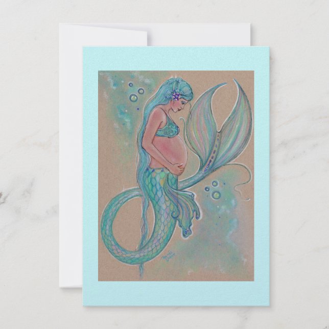 Invitaciones a la ducha de bebé sirena azul de Ren (Anverso)