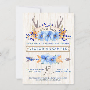 Invitaciones a la ducha de bebé tribal Antler Fall