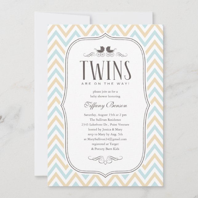 Invitaciones a la ducha de bebé Twin Boy (Anverso)