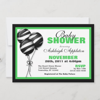 Invitaciones a la ducha de bebé verde con globos i
