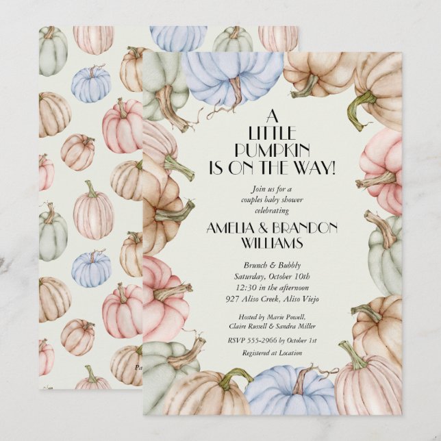 Invitaciones a la ducha de bebé verde de las calab (Anverso / Reverso)