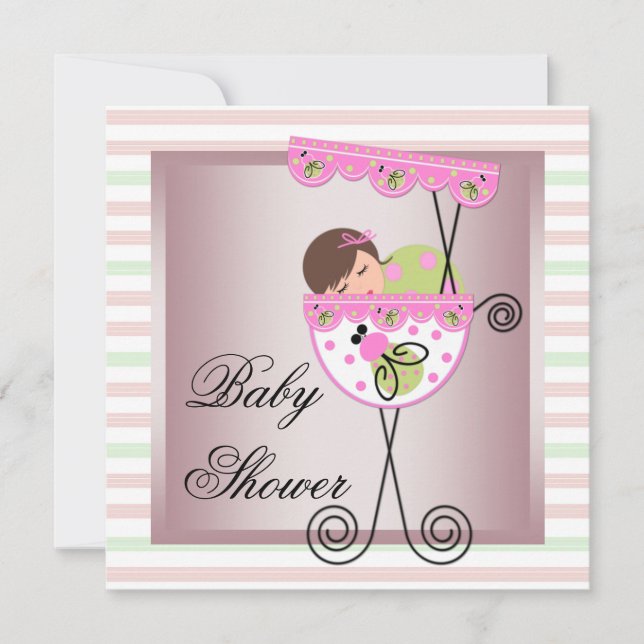 Invitaciones a la ducha de bebé verde rosa (Anverso)