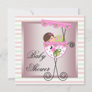 Invitaciones a la ducha de bebé verde rosa
