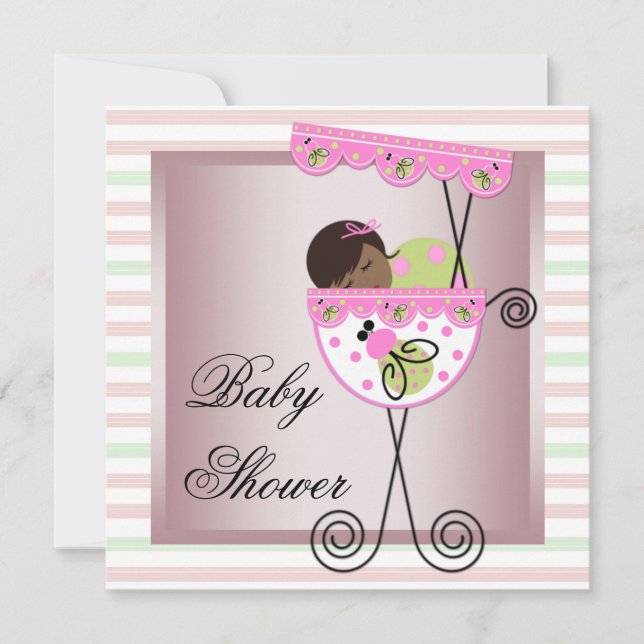 Invitaciones a la ducha de bebé verde rosa (Anverso)
