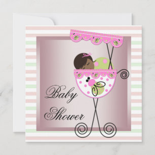 Invitaciones a la ducha de bebé verde rosa