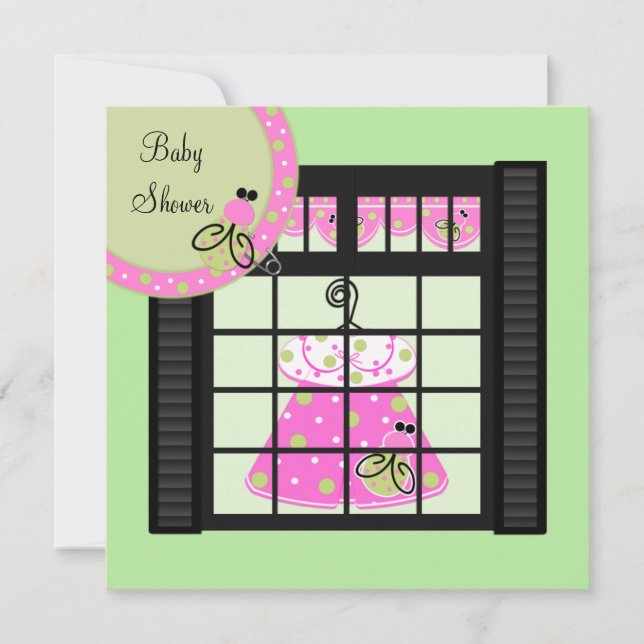 Invitaciones a la ducha de bebé verde rosa (Anverso)