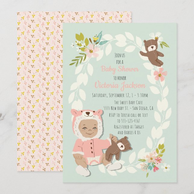 Invitaciones a la ducha de bebé Woodland Bear (Anverso / Reverso)