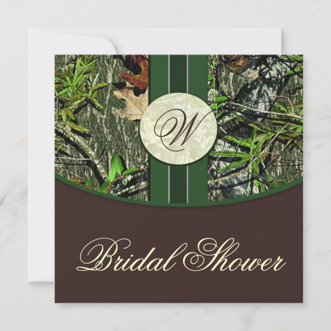 Invitaciones a la ducha de Boda marrón verde camo (Anverso)