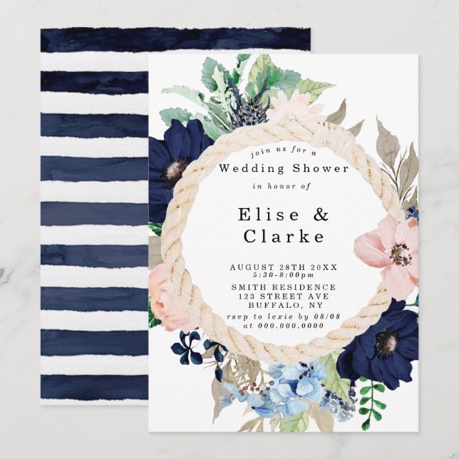 Invitaciones a la ducha de bodas náuticas en Marin (Anverso / Reverso)