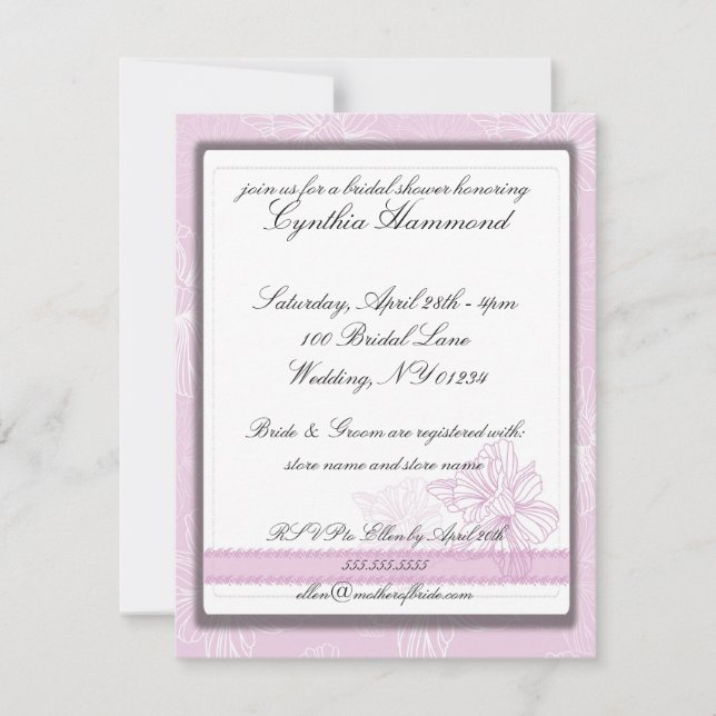 Invitaciones a la ducha de bodas rosadas (Anverso)