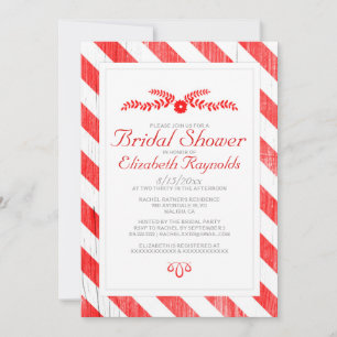 Invitaciones a la ducha de bridas en franjas rojas