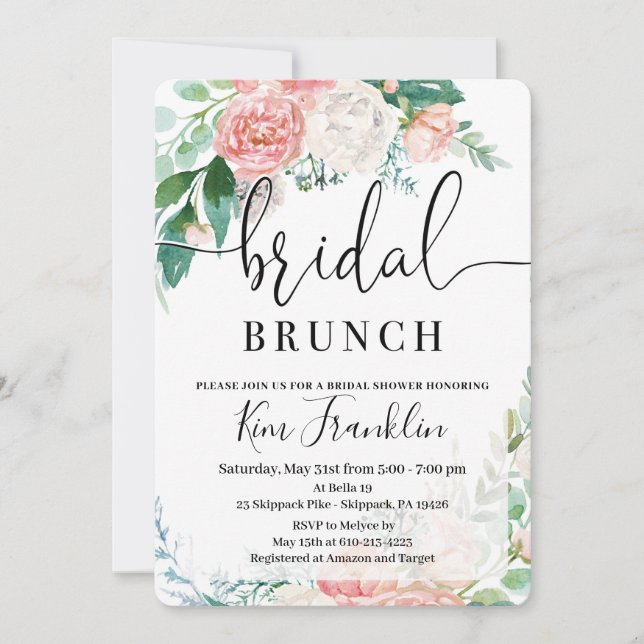 Invitaciones a la ducha de brunch de novia floral  (Anverso)