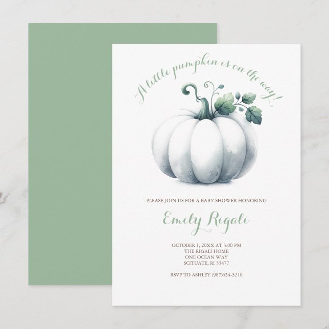 Invitaciones a la ducha de calabaza neutra de géne (Anverso / Reverso)