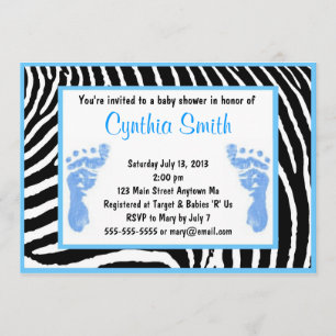 Invitaciones a la ducha de cebra azul