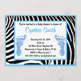 Invitaciones a la ducha de cebra azul