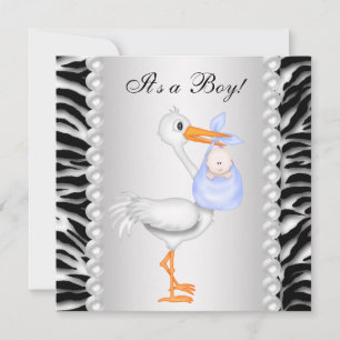 Invitaciones a la ducha de cebra azul Stork