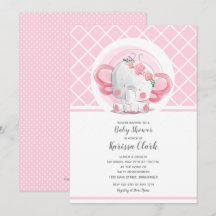 Invitaciones a la ducha de Chica de elefante rosa