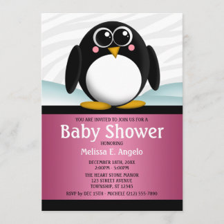 Invitaciones a la ducha de Chica rosa pingüino