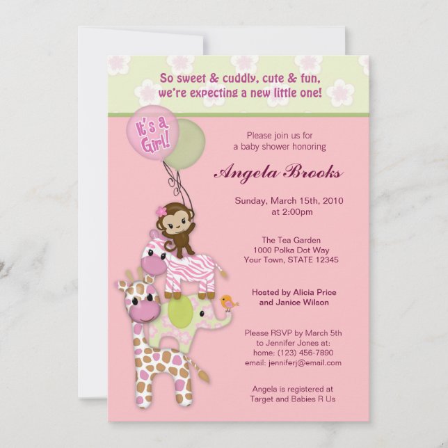 Invitaciones a la ducha de Chica Safari Animal Bab (Anverso)