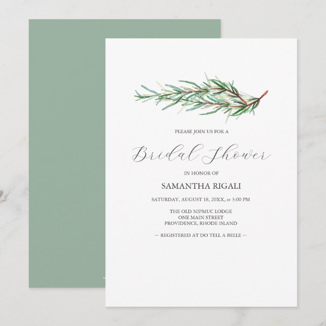 Invitaciones a la ducha de color de agua Rosemary  (Anverso / Reverso)